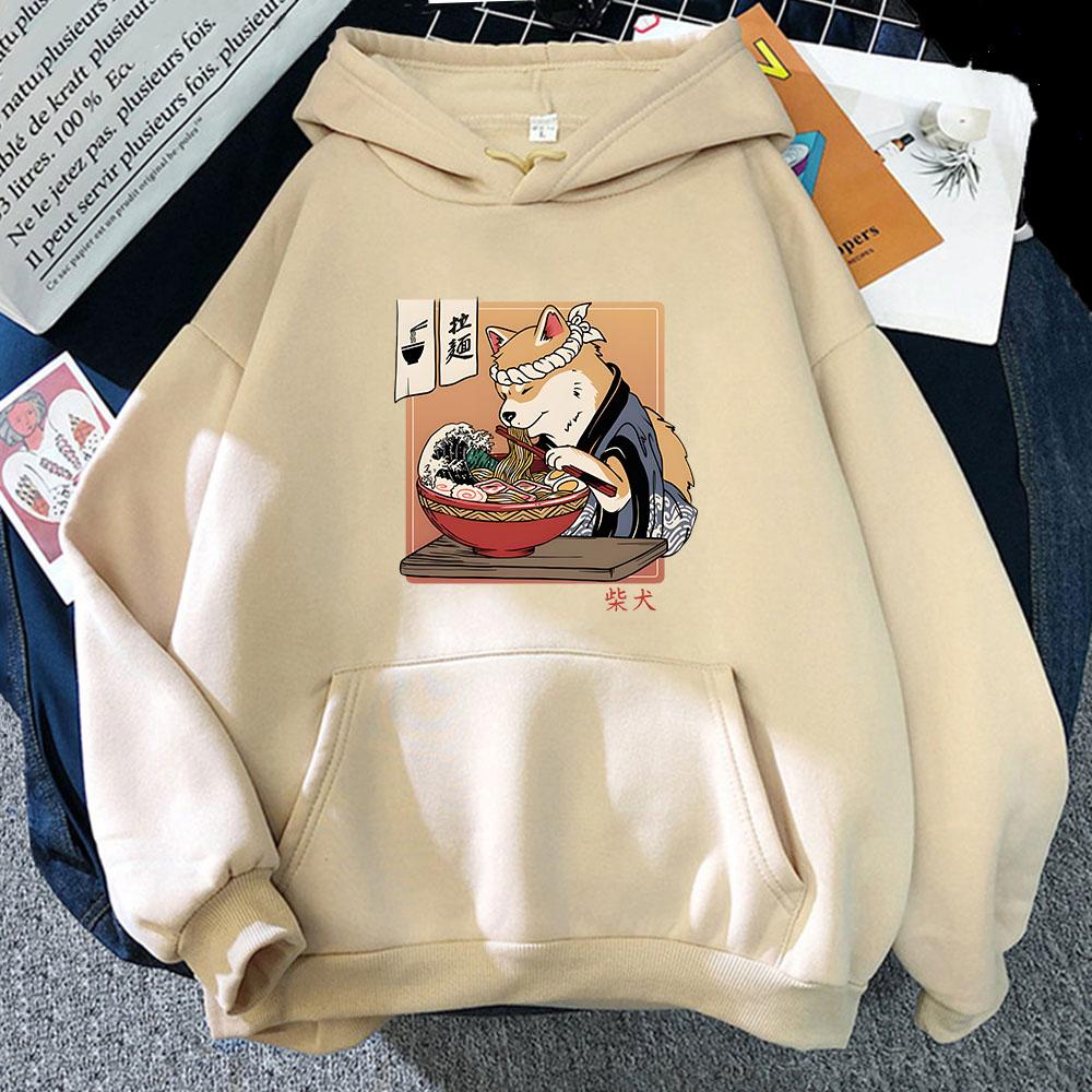 Ramen Shiba Ukiyo-e Hoodies Kawaii Dog Sweatshirts Cartoon Anime Manga Casual Y2k Clothes Women Hoody Long Sleecve