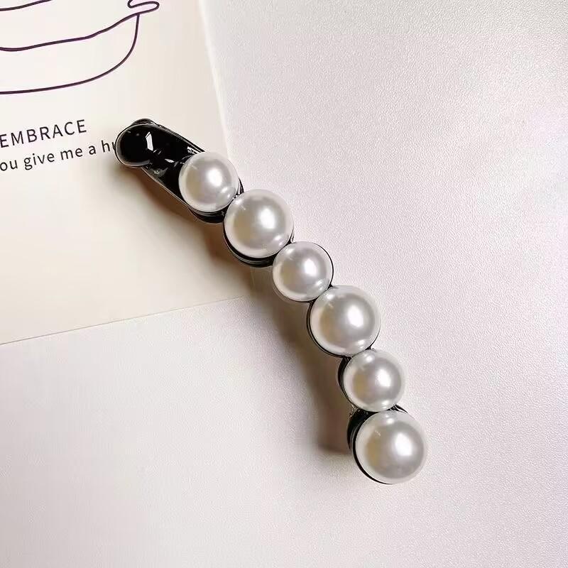 Pearl Banana Clip, Flat-Clip Elegant Headpiece, Vertical Ponytail Hair Clip, Simple Style Hair Accessory