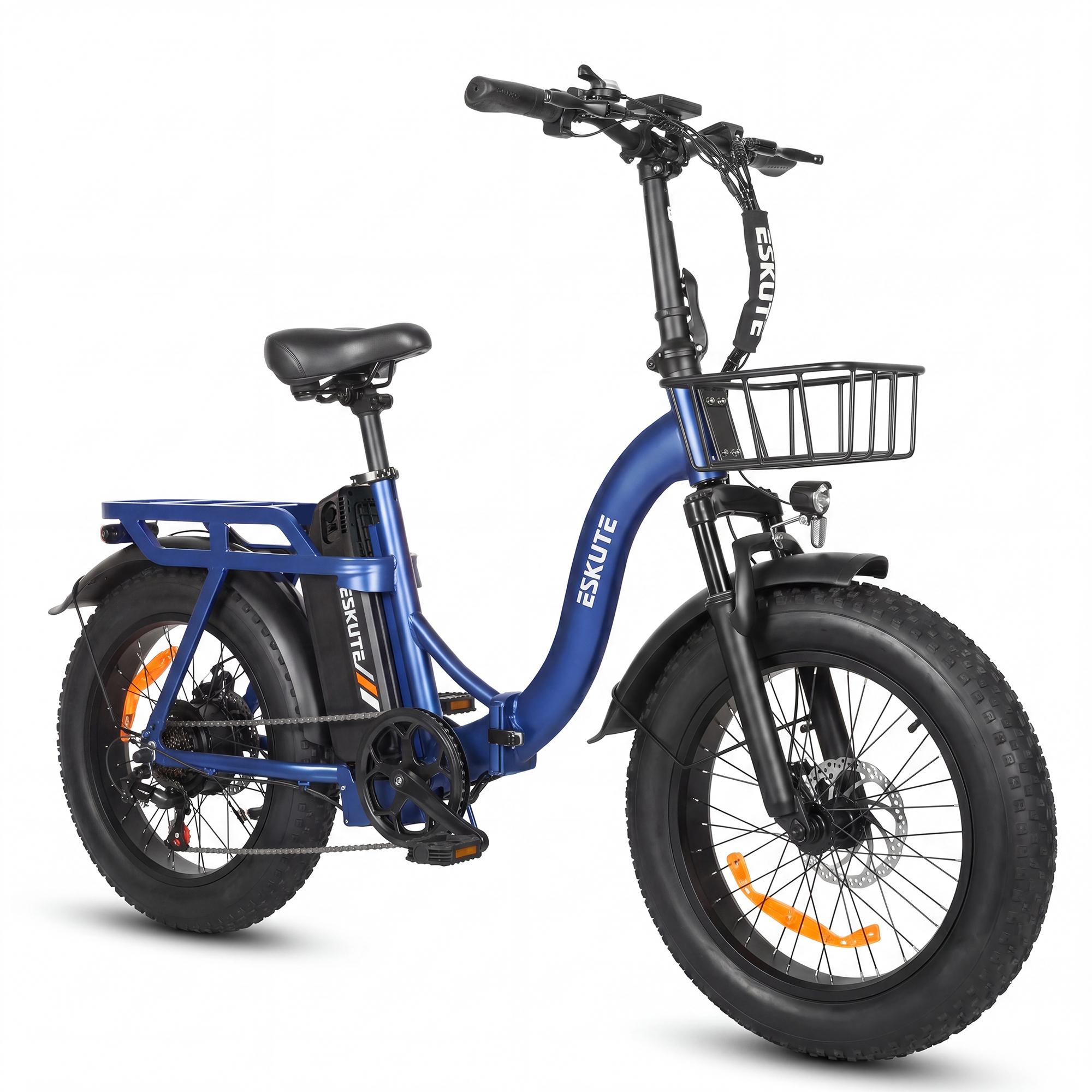 ESKUTE D202 Faltelektrofahrrad mit Frontkorb, 48V 20,8Ah Akku blau