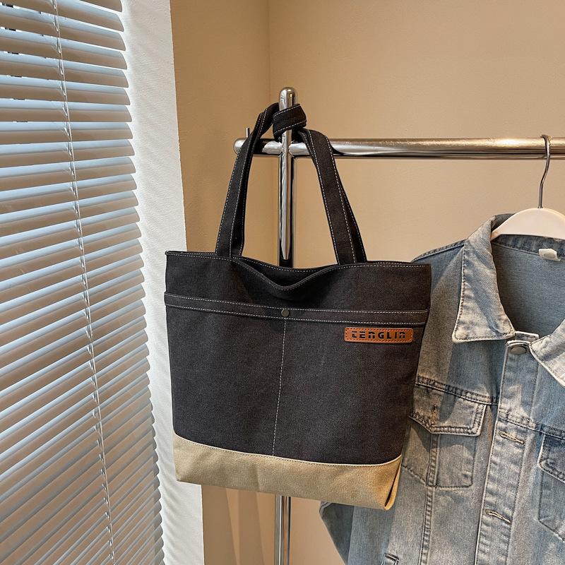 Students in class Japanese shoulder versatile simple large-capacity canvas leisure commute literary tote handbag