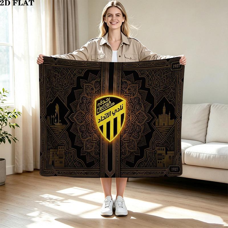 Al-Ittihad Club Logo Aufdruck Flanelldecke Hohe Qualität Warm Bequem Decke für Alle Jahreszeiten Perfekt für Geschenke Heimdekoration
