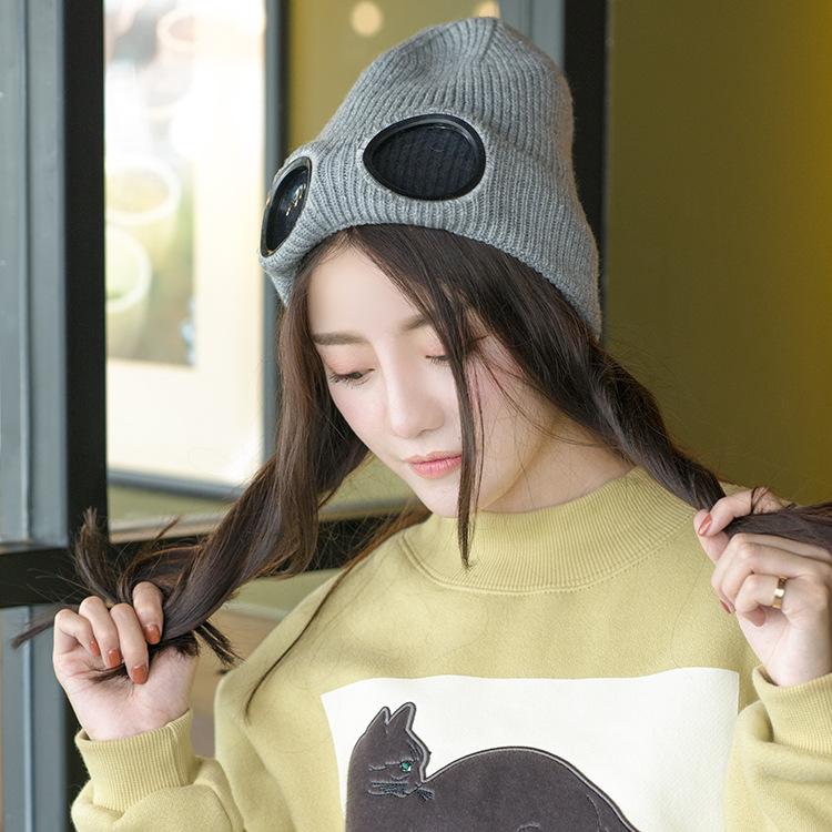 Women's Winter Hat Neck Set Plush Windproof Glasses Warm Ear Protector Cap Knitted Hat