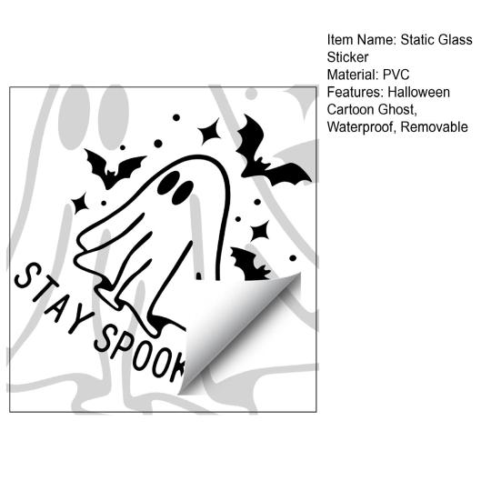 xiaobudian Halloween Cartoon Ghost Window Cling, Waterproof Bat Static Glass Sticker, Removable No Adhesive Sticker for Holiday Party