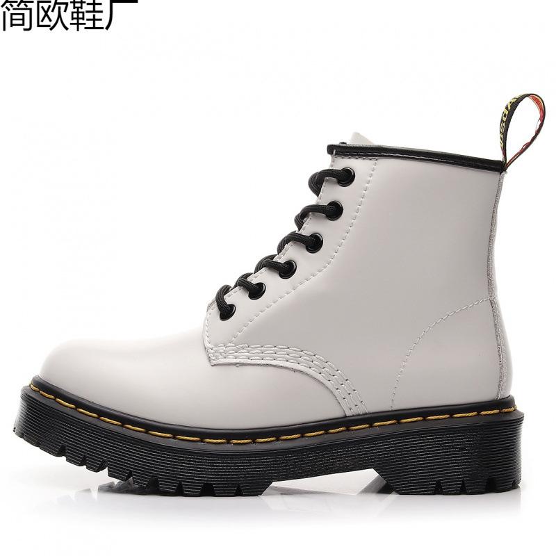 Locomotive boots women's 6-hole open-edged beads medium thick-soled couple short boots men's and women's boots hard leather round
