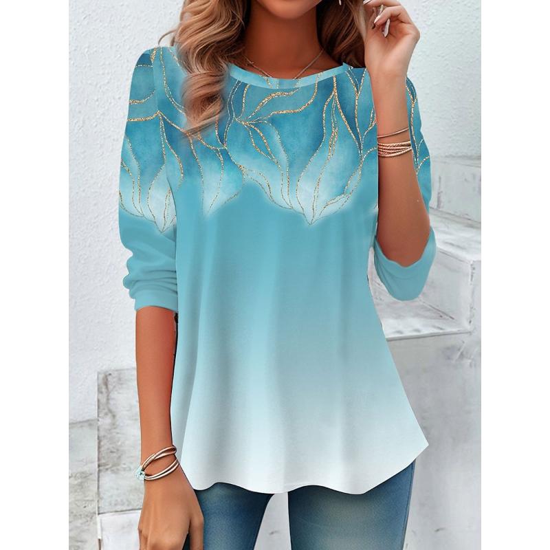 

Women s T shirt Crew Neck Long Sleeve Tunic Floral Graphic Elegant Casual Round Neck Regular Tops Daily Print Blue Purple Green Fall S