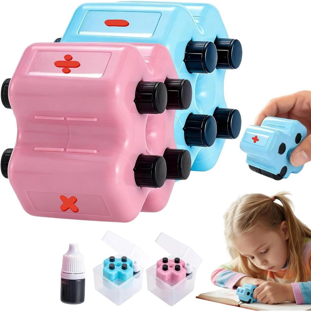 4 in 1 Math Roller Stamp Set,Randomized Addition Subtraction Multiplication Division Practice Tool,Fun Math Gift for Kids,Classroom Use