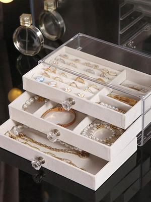 Jewelry Storage Box Earring Ring Necklace Jewelry Display Box Jewelry Classification Dustproof Transparent Flip Lid Jewelry Box