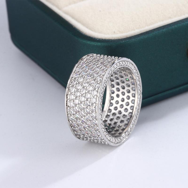 Silver Plated New Fashion Five Row Full Diamond Men's Ring Flash Diamond Party Wedding Jewelry Gift