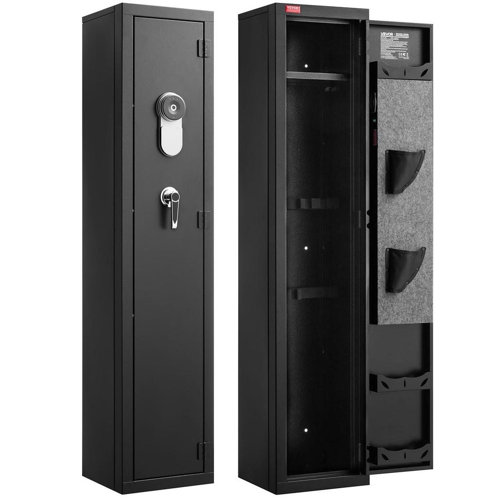 Waffenschrank, Robuster feuerfester Gewehrschrank aus kaltgewalztem Stahl mit Fingerabdruck, digitalem Tastenfeld & Schlüssel, Großer Langwaffenschrank mit Magazin und LED,