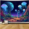 Miytal Blacklight Astronaut Jellyfish Tapestry - UV Reactive Neon Glow In the Dark Space Landscape Wall Hanging, Cosmic Cactus Desert Art Decor for