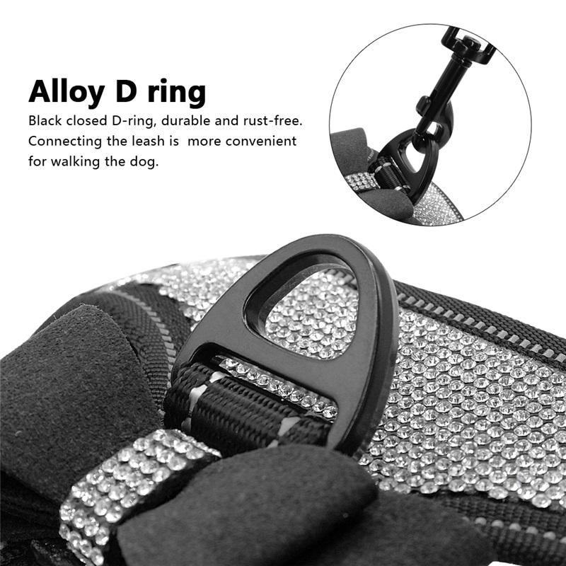 Bling Rhinestone Dog Harness Reflective Small Dog Harness With Cute Bowknot Mesh Nylon Puppy Cat Vest Adjustable For Dogs Pug