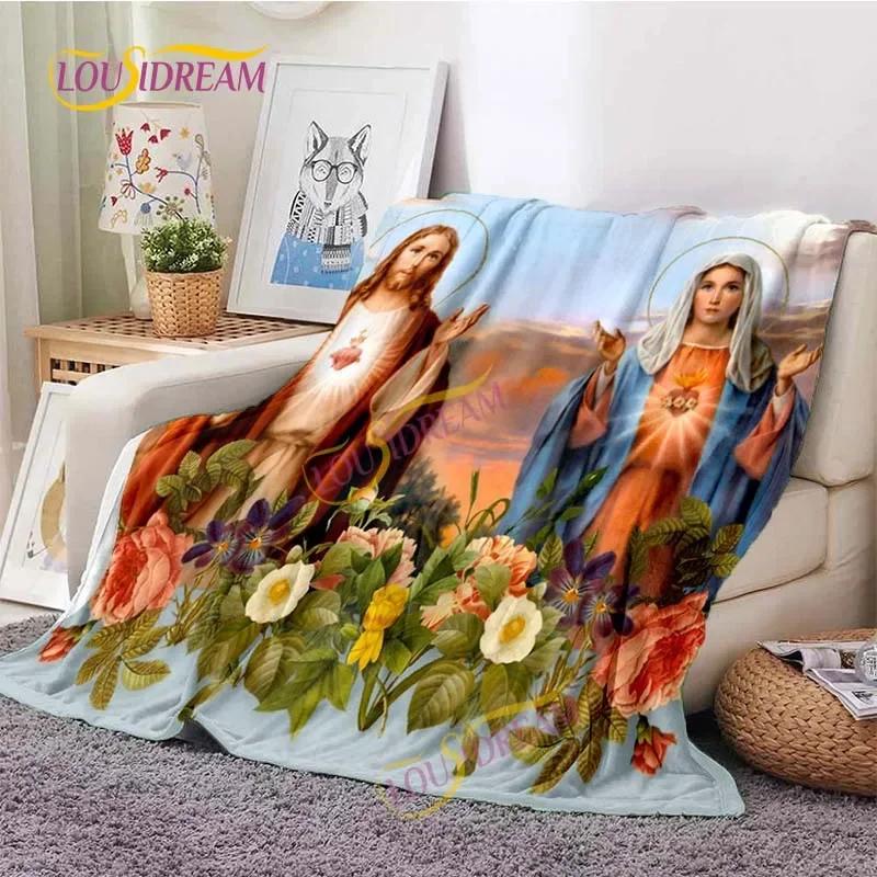 Kind Jesus and Blessed Virgin Mary Soft Christian God Flannel Art Faith Bed Comfortable Home Hiking Four Seasons Warm Blanket