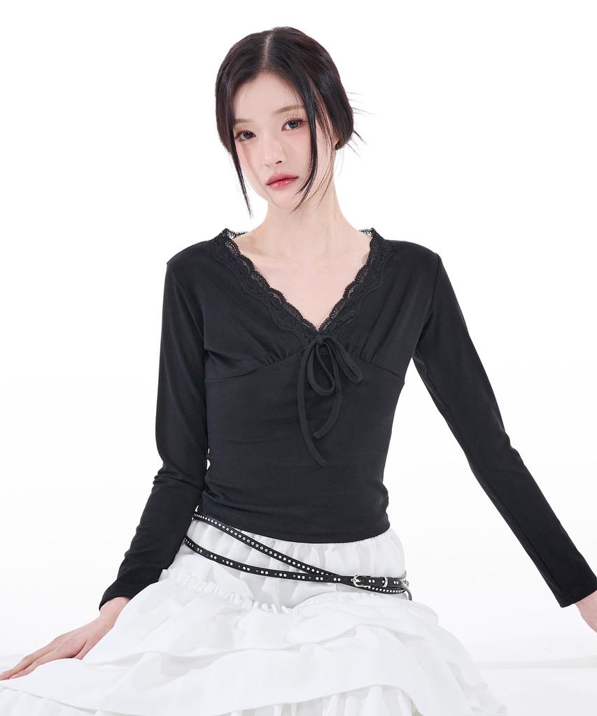 Alkialka Lace Trim Long Sleeve (Black)