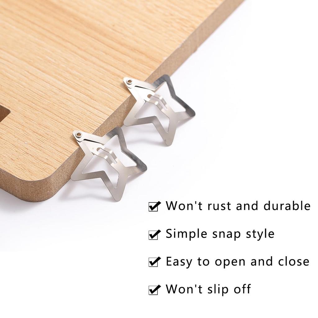 20 PCS 1.22 Inches Star Hair Clips Snap Star Hair Barrettes Cute Lovely Accessories, Non Slip Clips for Girls Women 2000s Y2K Silver Metal Hair Clips