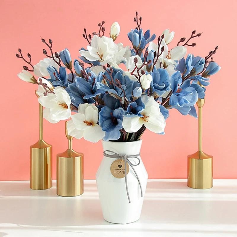 Artificial Magnolia Flower Branch 5 Forks 20 Heads For Home Living Room Decoration Fake Silk Flower Wedding Party Flower Bouquet