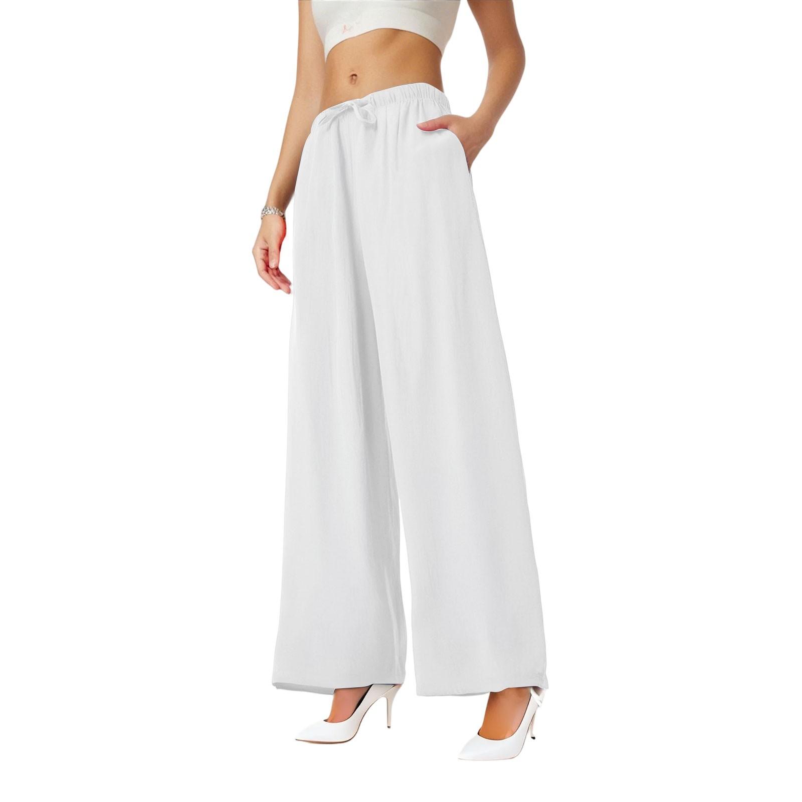 

Женские летние свободные брюки из хлопка и льна с эластичной резинкой на талии XL белый
