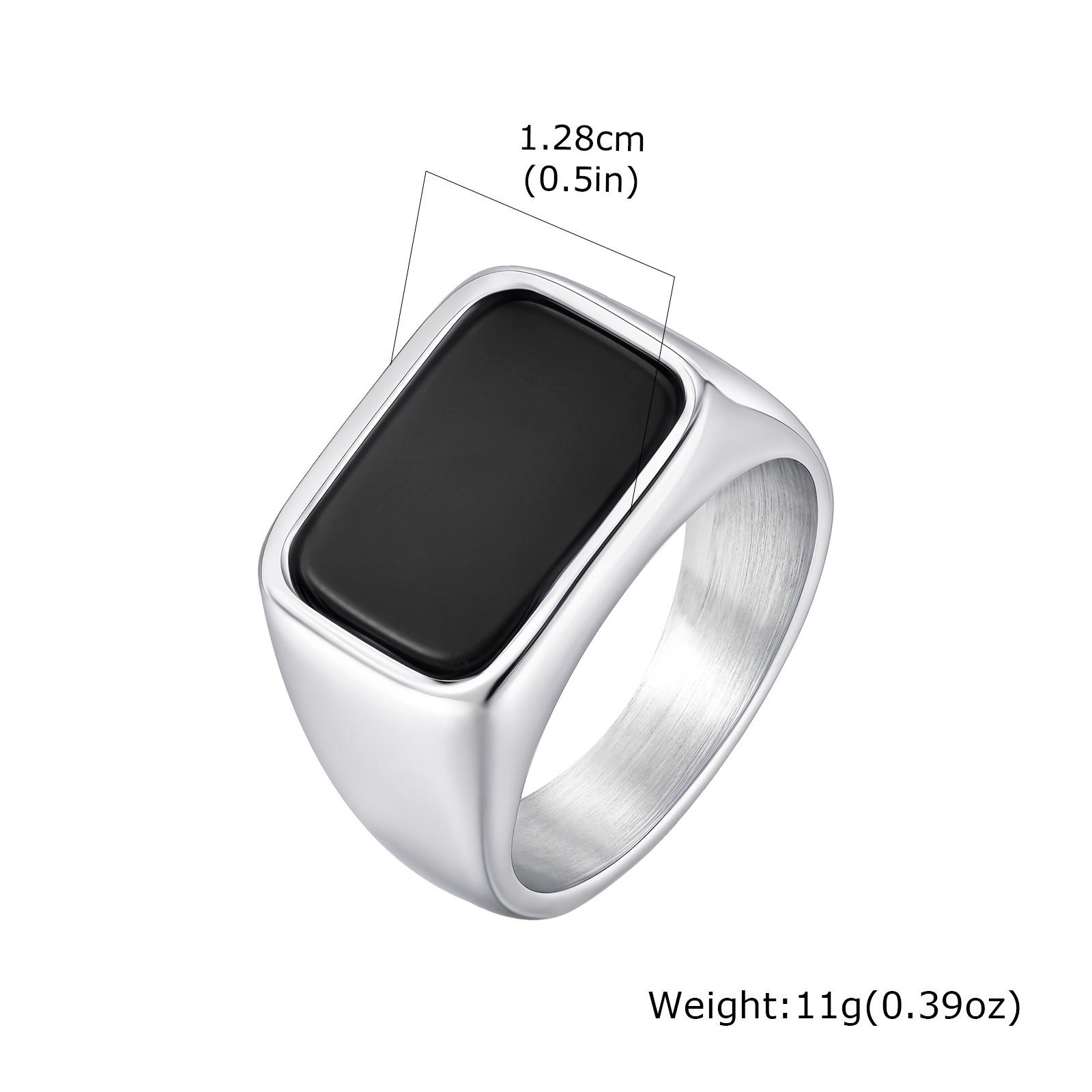 

Men s Stainless Steel Gold Ring with Black Glass Stone and Geometric Design (RC-619) US Size 11