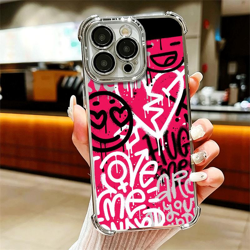 

Graffiti Fashion Art Soft Phone Case For iPhone 15 16 17 Air 14 Pro Max 16E Plus 13 12 Mini Plating Anti-Fall Fundas iPhone 17 Pro