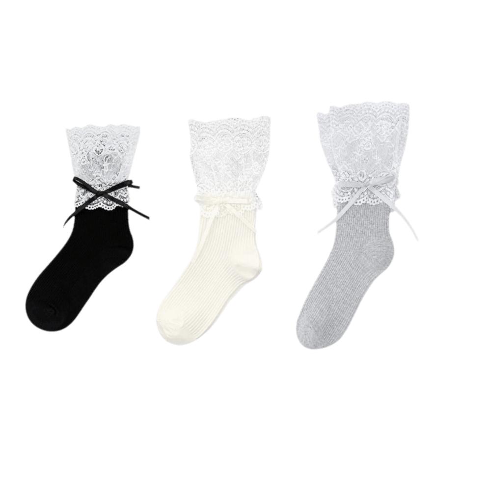Ballet Style Lace Edge Socks Bow Mid Calf Socks Piles Socks Lolita Socks Boot Socks