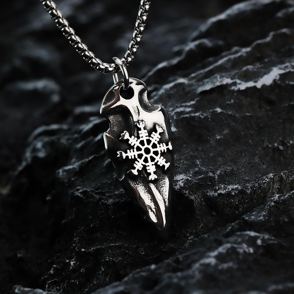 Viking Style Arrow Rune Compass Raven Pendant Necklace For Men Retro Titanium Steel Jewelry