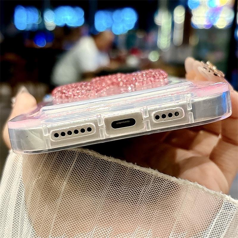 Glitzer Strass Große Schleife iPhone 16/15/14/13/12 Transparent Hülle.