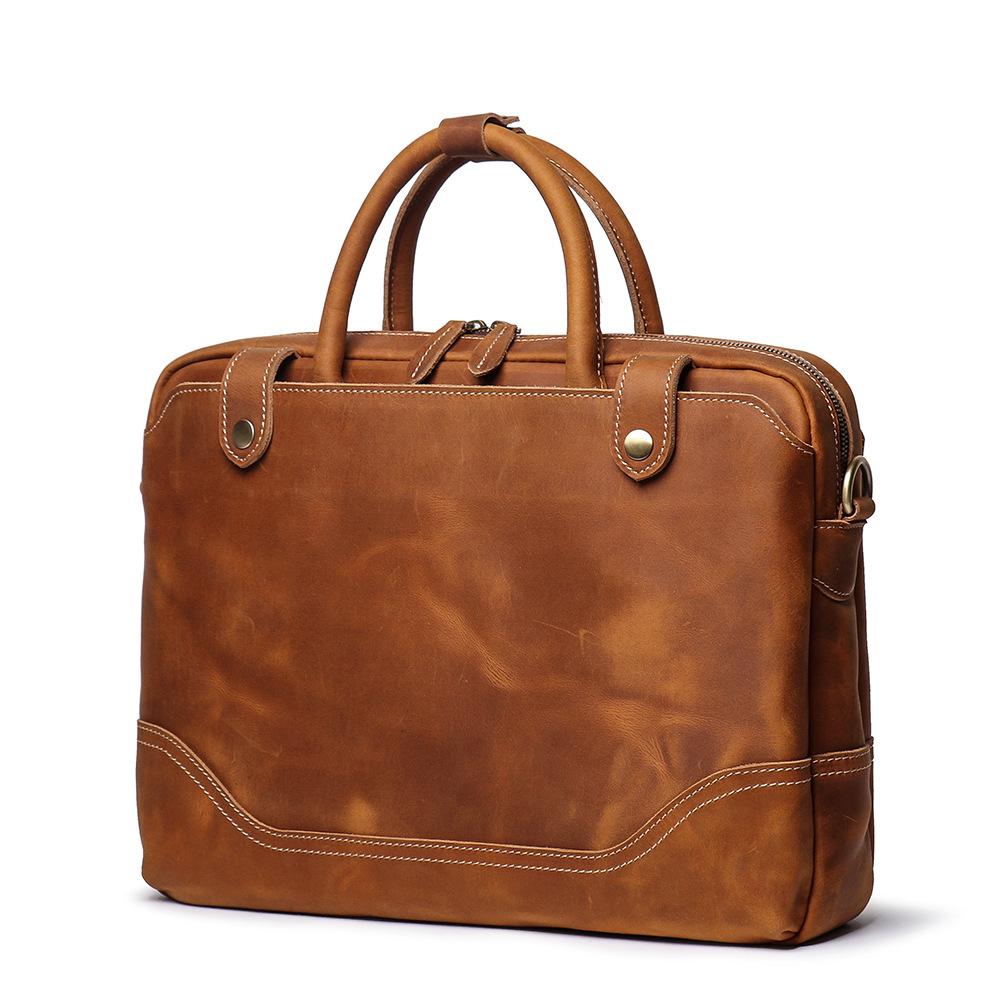 Men'S Handbag First Layer Cowhide Shoulder Oblique Span Bag Casual Retro 14 Inch Genuine Leather Women'S Computer Bag