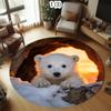 2D Cute Polar Bear Round Carpet Realistic  Hole Abyss Floor Mat Creative Decorative Area Rug for Living Room Bedroom Home Decor