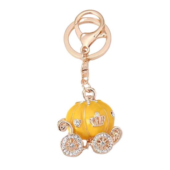 Keychain Pendant Sparkling Rhinestones Pumpkin Carriage Shape Charm Key Chain Strong Lobster золотистый