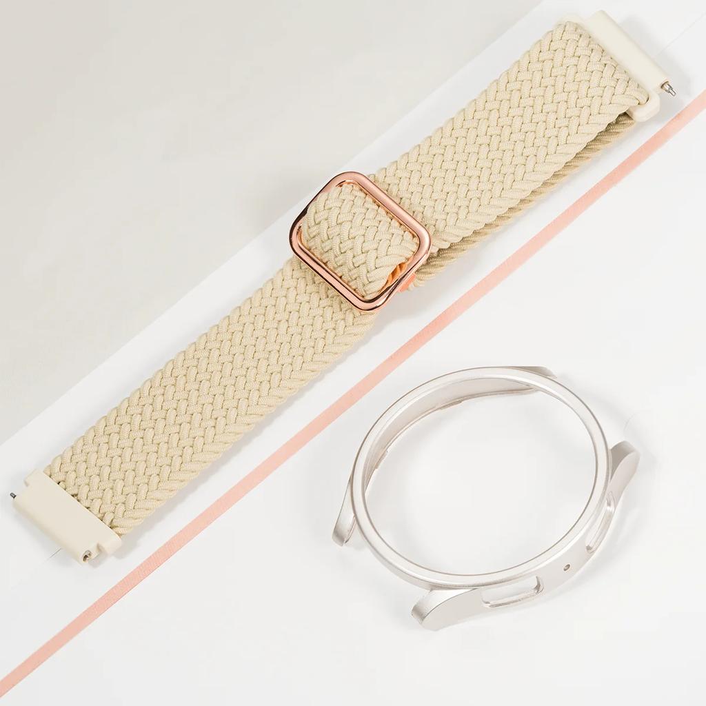 Nylon Band+Case for Samsung Galaxy Watch 7 6 5 4 40/44mm Strap Braided Bracelet PC Bumper Protector Cover SmartWatch Accessories
