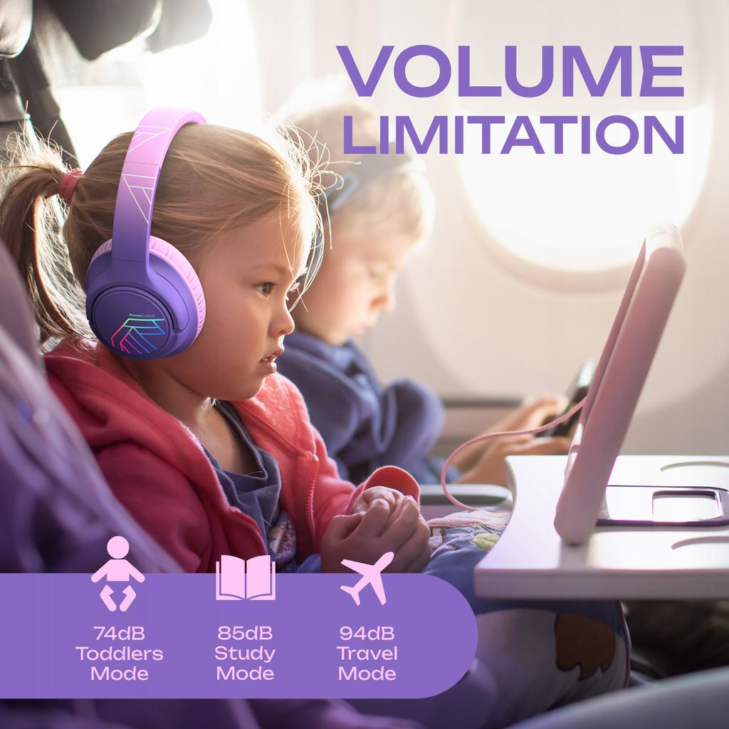 PowerLocus Bobo Purple Wireless LED AUX Headphones for Kids