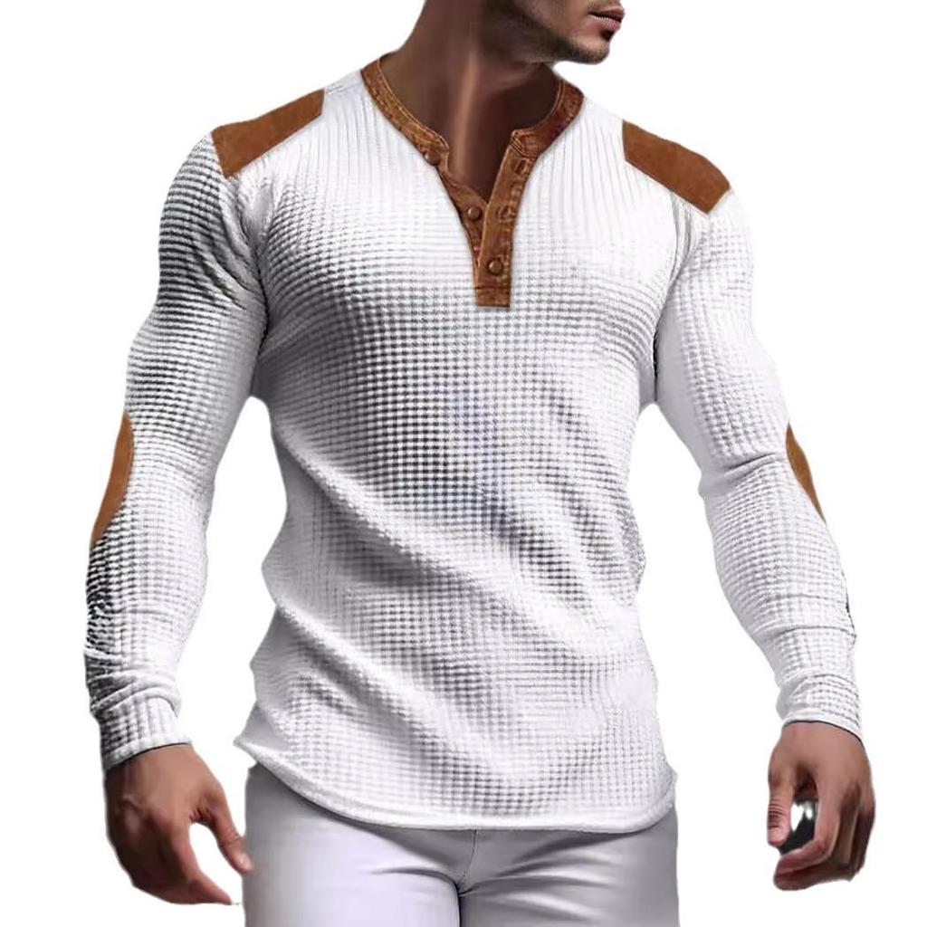 3D Breathable Men's Casual Sweatshirt Autumn V-Neck Top with Button Fashion Men's T-Shirt