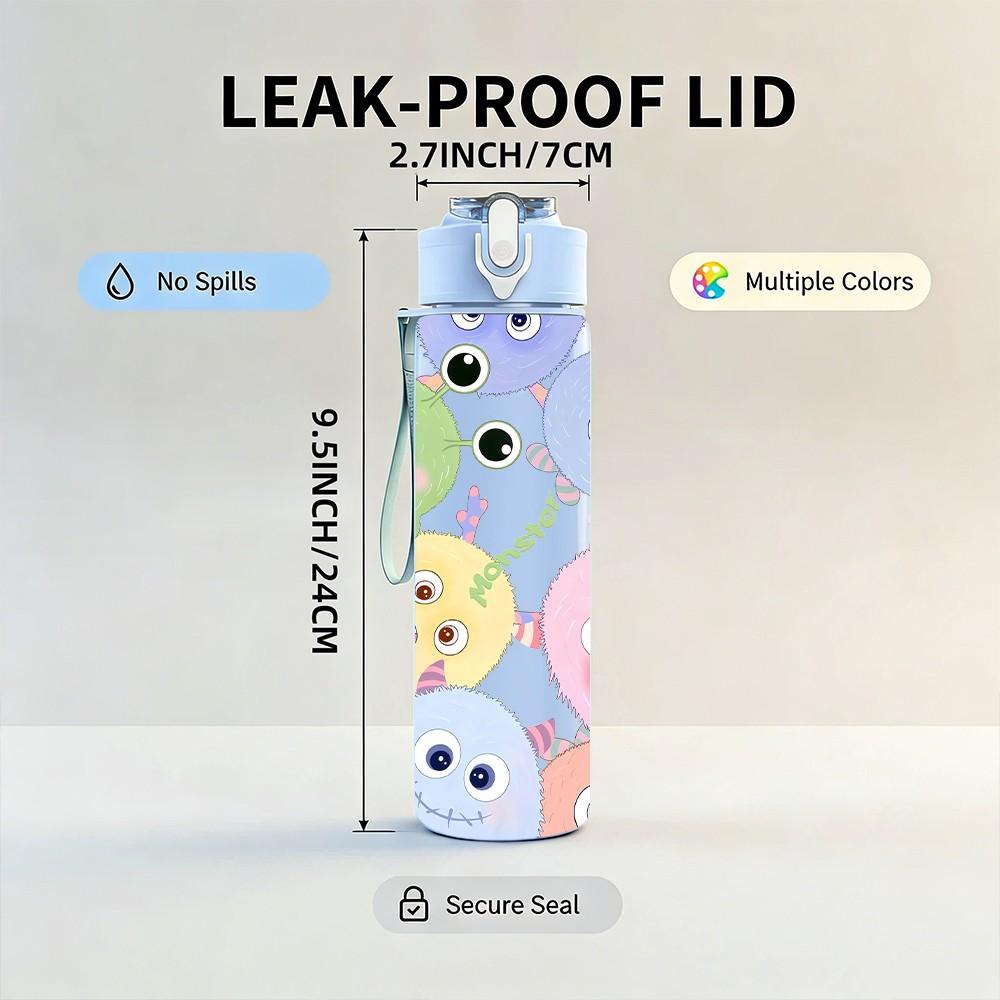 1PC Pastel Baby Monster Seamless Print 750ml Color Plastic Sports Water Bottle Leakproof Flip Straw Lid Suitable for Sports Office Home Use