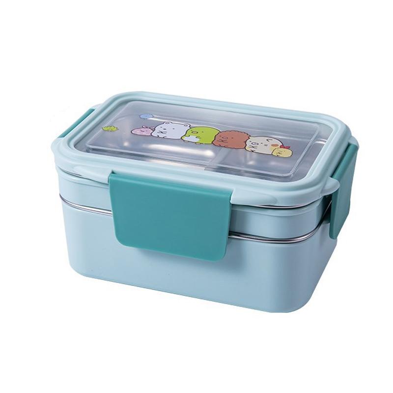 

Portable Stainless Steel Lunch Box Double Layer Cartoon Food Container Box Microwave Bento Box for Kids Children Picnic School 2