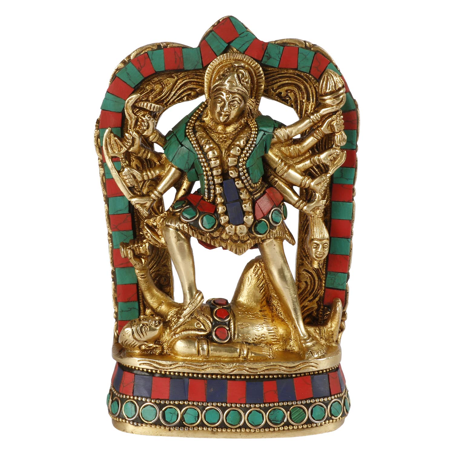Pure Brass Idol Of Maa Kali For Spiritual Home Decor In Multicolor - 6.75 Inch