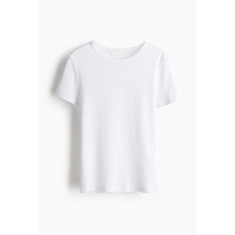 

Женская футболка HM 2025 Осень Новое поступление Мода Слим Короткий рукав Узкий вырез Прямой низ Топы 1260556 White 155/80