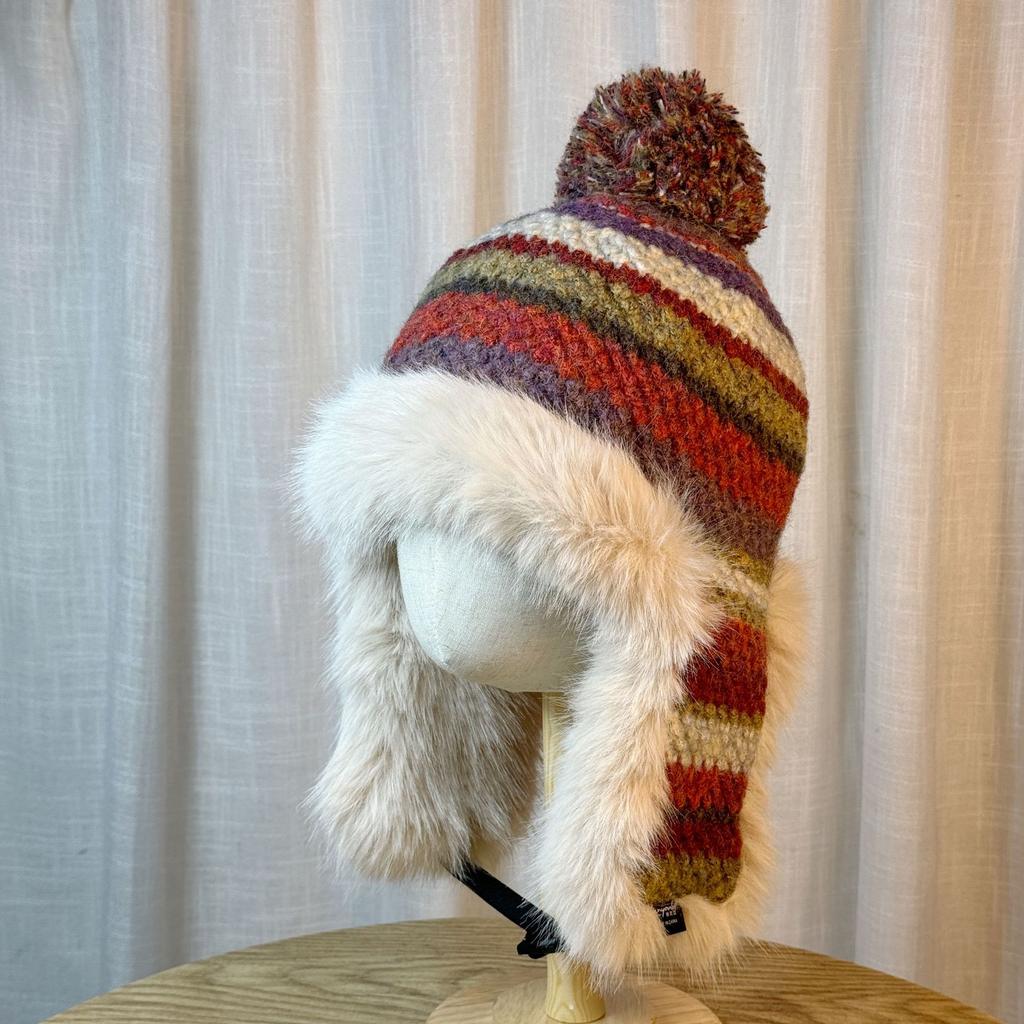 Rainbow Striped Plush Ear Protection Hat for Women In Autumn and Winter Thickened Plus Velvet Lei Feng Hat Northeast Cold Proof Knitted Pullover Hat