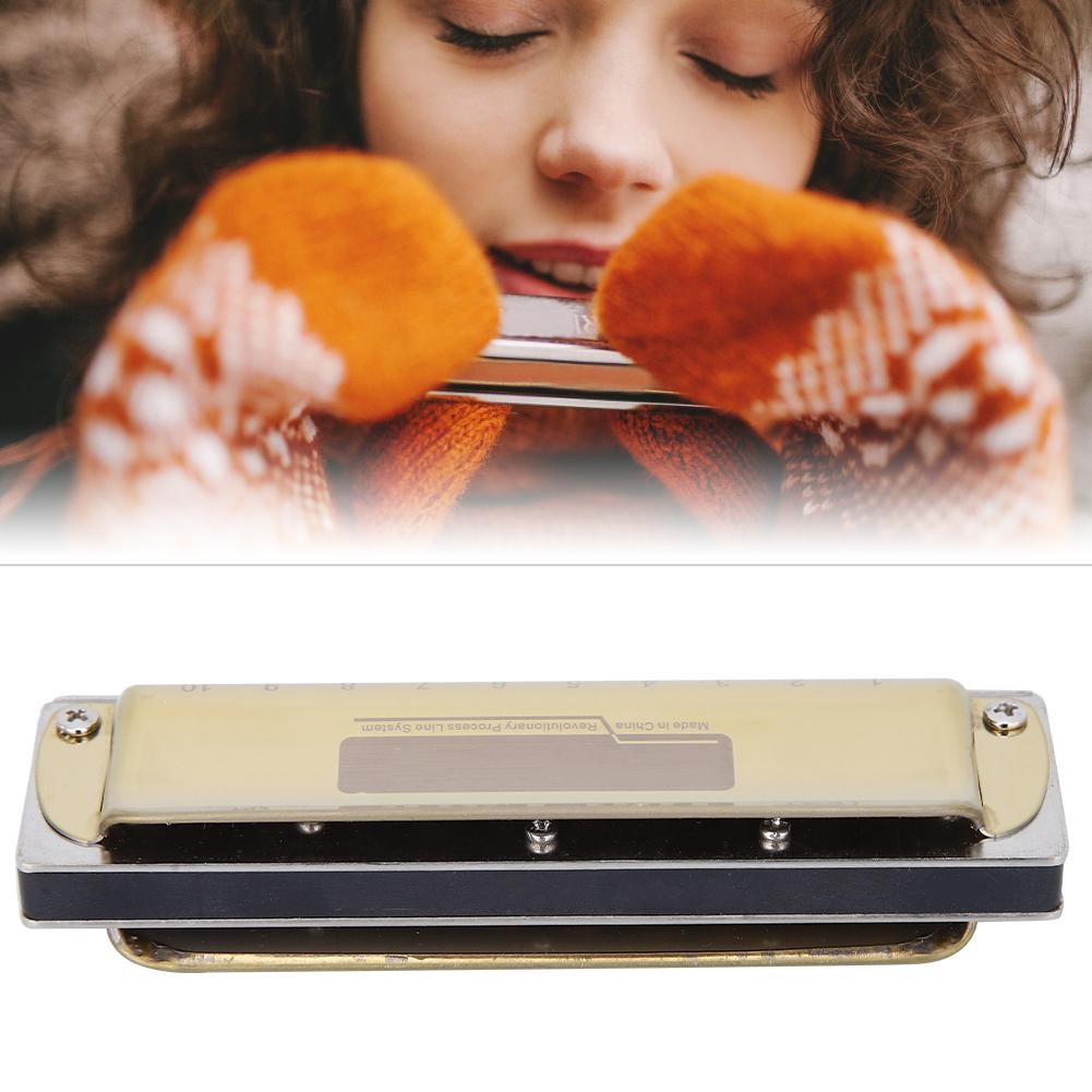 10-Loch Mundharmonika Blues F-Dur Harp Wind Musikinstrument Anfänger Übung KS-10BHGold