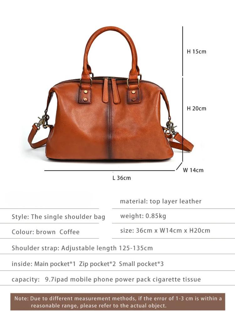 Johnature Damen Reißverschluss Handtasche Lässige Tragetasche Echtes Leder Große Kapazität Vielseitige Umhängetaschen