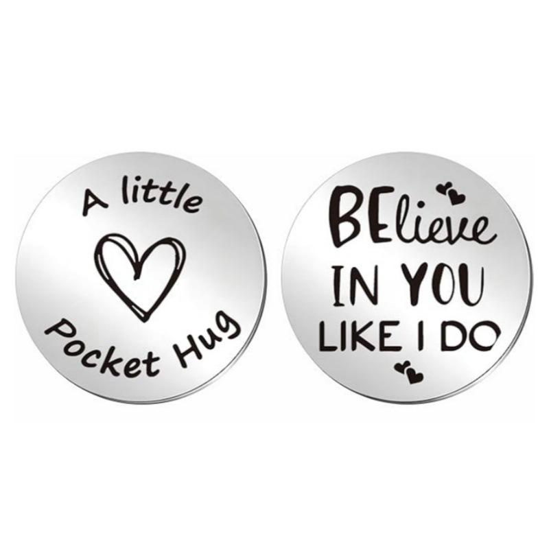 Decision Coin Pocket Hug - Long Distance Relationship Keepsake, Inspirational Gift for Couples, Stainless Steel