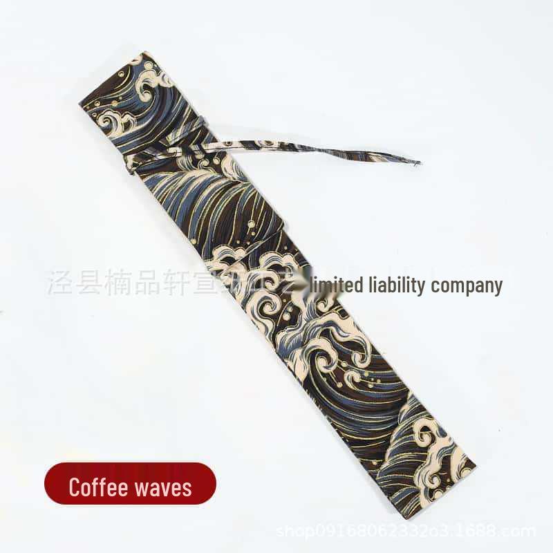 Ancient-Style Chinese Folding Fan with Su Gong Brocade Linen Cover and Drawstring Clasp