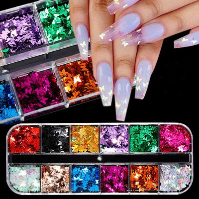 Fluorescens Fjäril Hjärta Frukt Nail Art Glitter Flakes 3D färgglada paljetter Polsk manikyr Nagel DIY dekoration