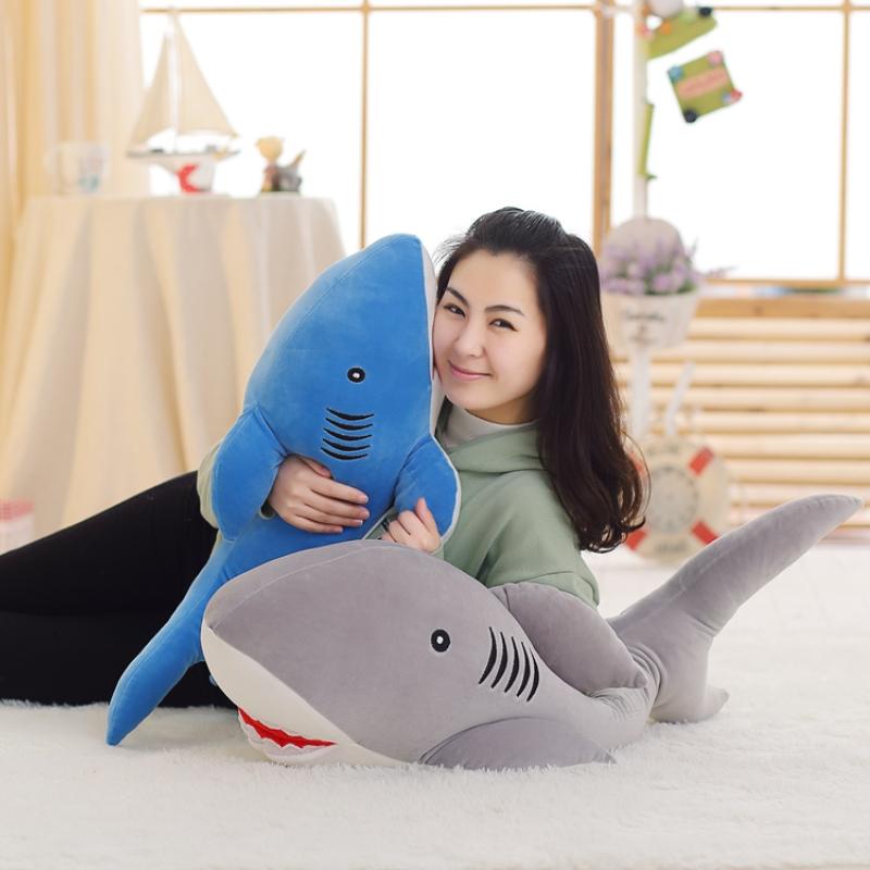60~100cm Cute Blue Gray Shark Doll Plush Toy Stuffed Soft Sea Animal Fish Pillow Appease Toys for Kids Girl Birthday Gifts Decor