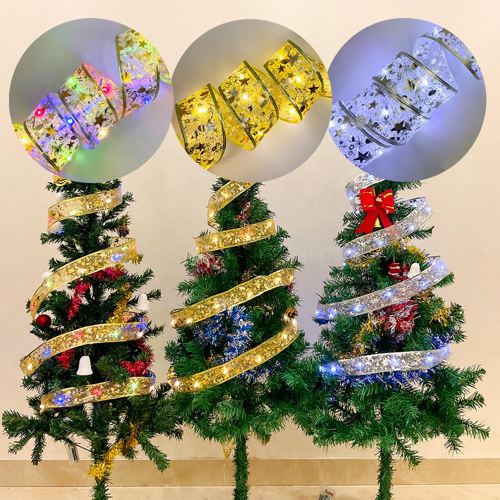 2M 5M 10M Christmas LED Ribbon Fairy Lights String Christmas Tree Ornaments for Home DIY Bows Light String New Year Ornaments