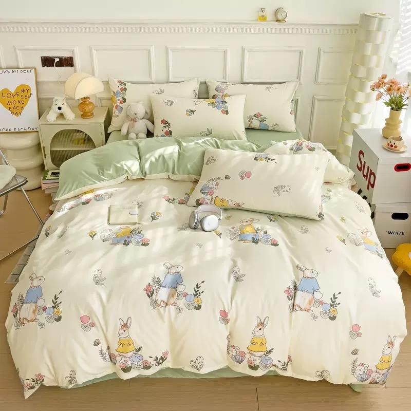 JOYBLISS 4-piece Cartoon Heart-shaped Plant Floral Print Set, Quilt Covers, Bed Sheets and Pillowcases (no Padding), Suitable for Bedroom