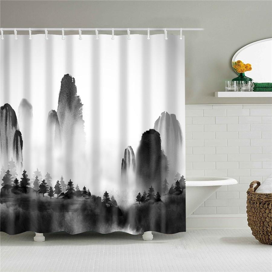 

Oil Painting Mountain Portait Sky Star Pattern Shower Curtains Bathroom Curtain Frabic Waterproof Polyester with Hooks 90*180cm
