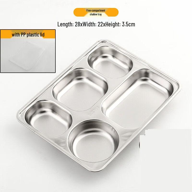 Tangyu 304 Stainless Steel 5-Compartment Lunch Tray Set (10 Pack)