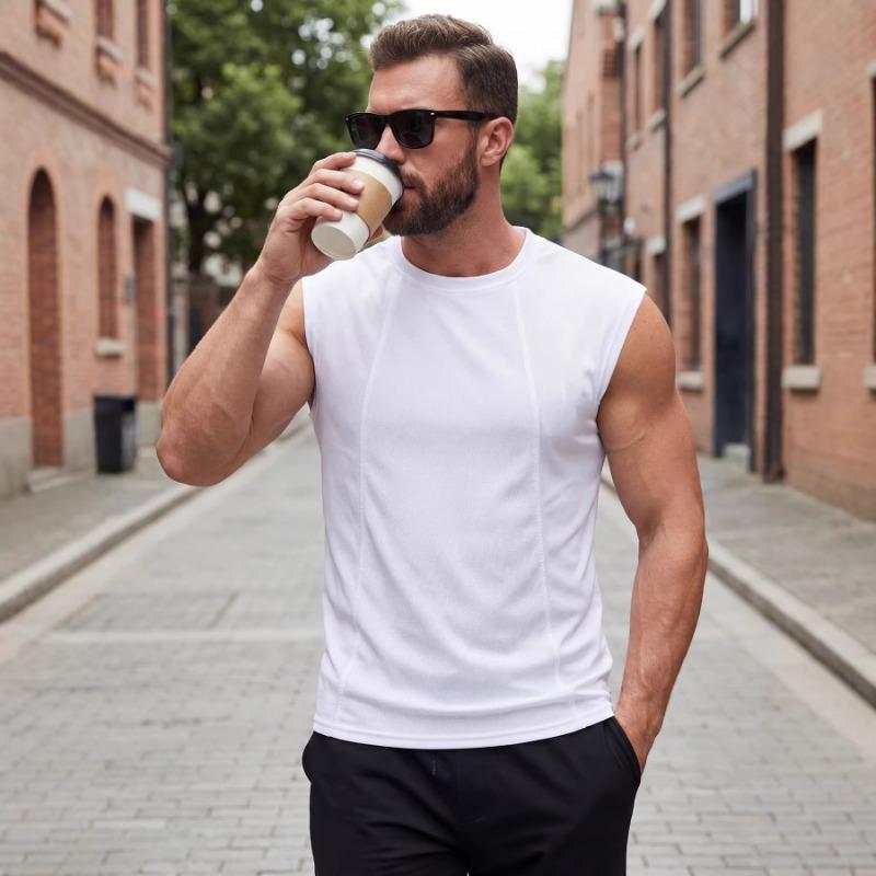 

Mens Athletic Mesh Panel Sleeveless Tank Top S белый