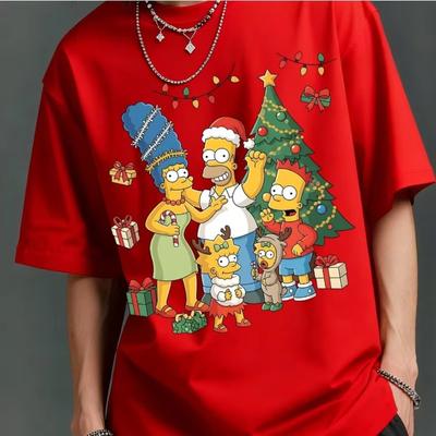 Summer Simpson Family Christmas Print Tshirt with The Same Casual Letter Cartoon Pattern for Both Unisex and Women Cotton
