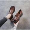 Women's Spring and Autumn Thick-heeled Thick-soled Loafers British Style Retro Soft Leather Shoes