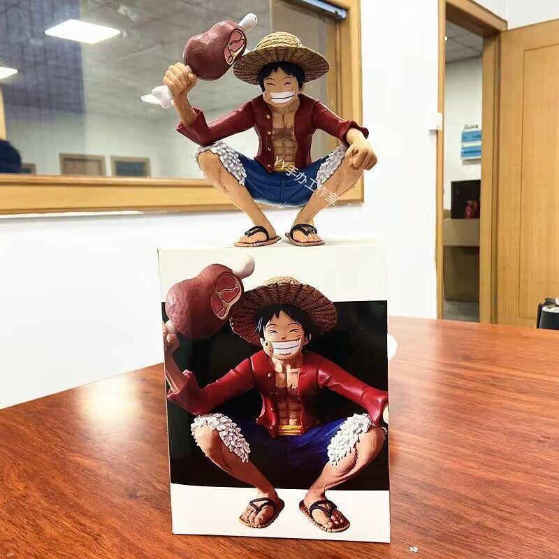 ONE PIECE KOA Eating chicken thighs Luffy, squatting, artistic modeling, figure models, dolls, ornaments, boxed